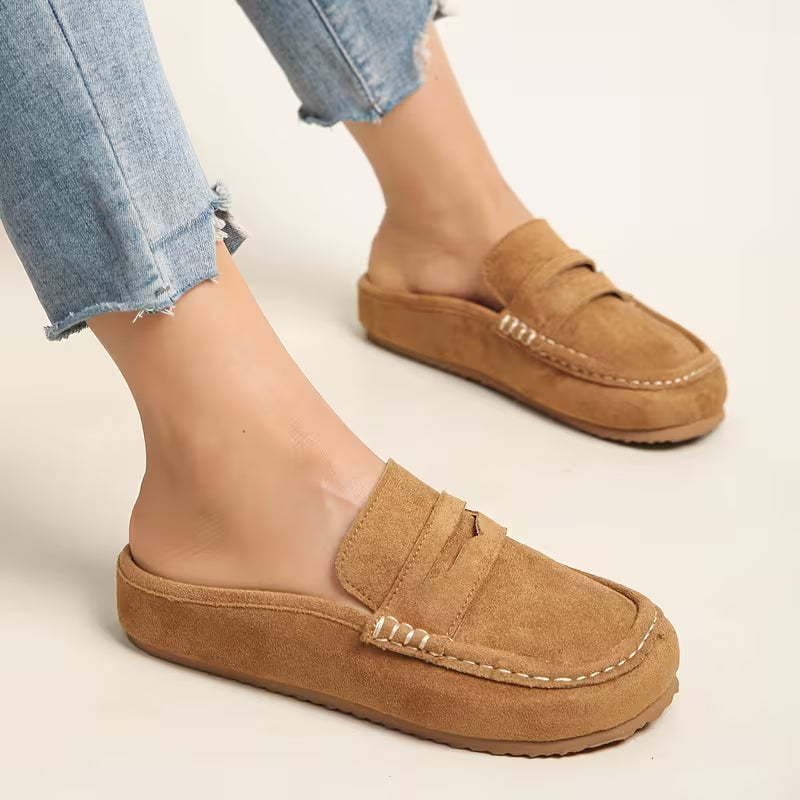 Mocasines Cómodos para Mujeres con Parte Superior de Ante, Correa de Monedero, Estilo Plano con Plantilla Acolchada