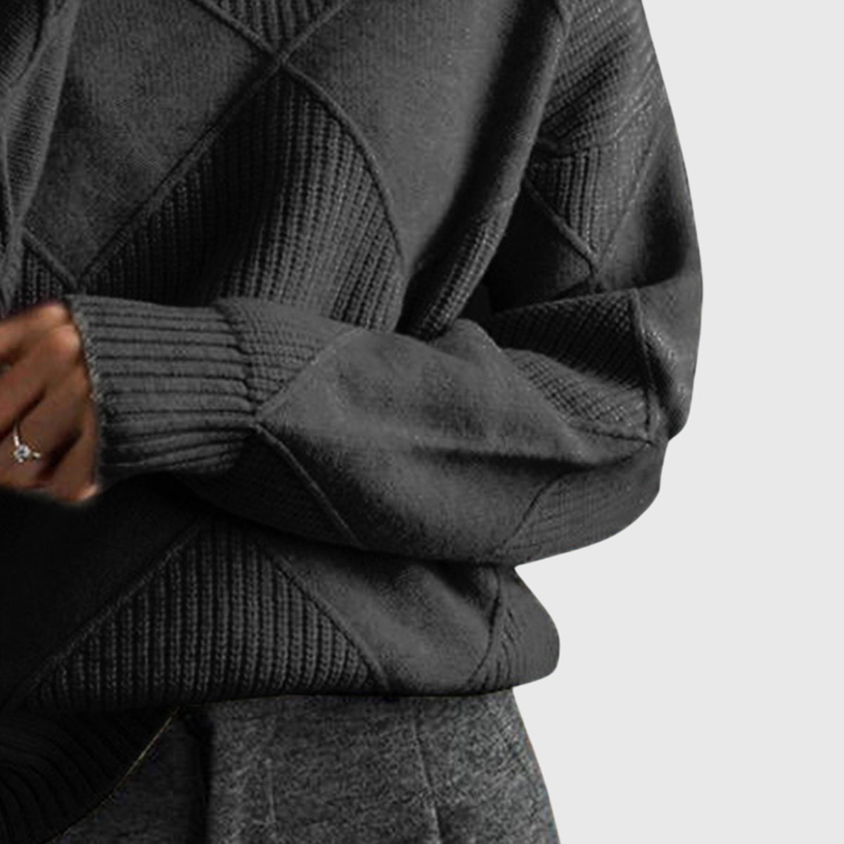 Suéter de Punto Argyle Cómodo para Mujeres con Cuello Alto, Manga Larga y Estilo Oversized Relajado