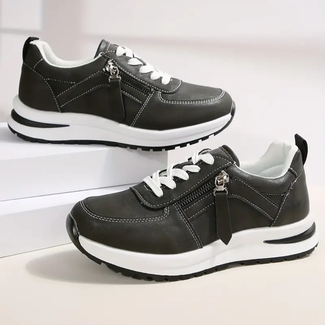 Zapatillas Cómodas para Mujeres con Panel de Ante, Cordones y Suela de Cuña Casual