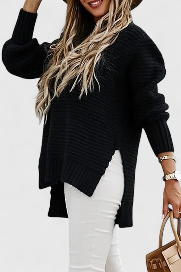 Suéter Acogedor de Punto Grueso para Mujeres con Cuello Alto y Manga Larga, Estilo Relajado y Oversized