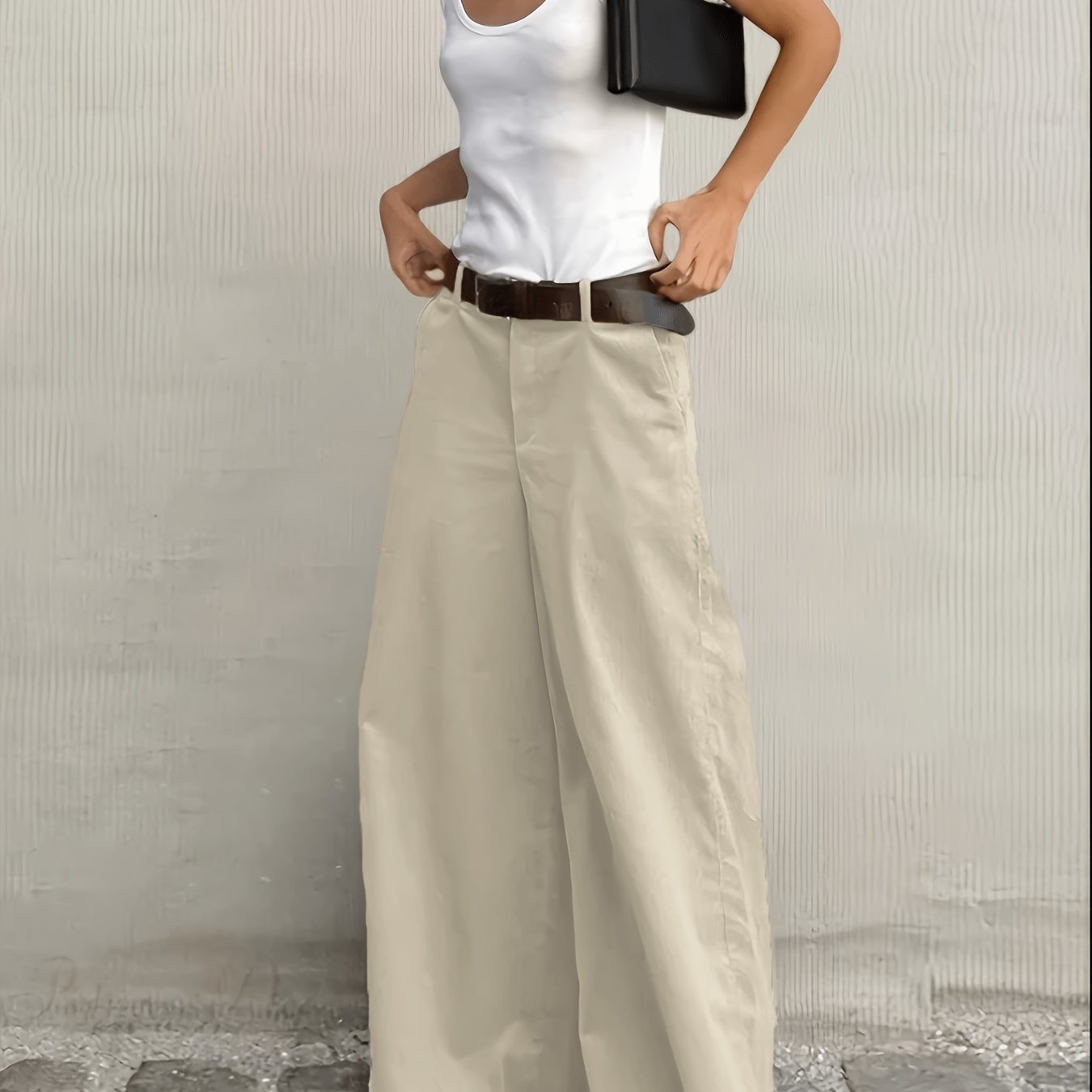 Pantalones Anchos Sin Esfuerzo para Mujeres con Cintura Alta, Botón Frontal, Estilo Casual Relajado