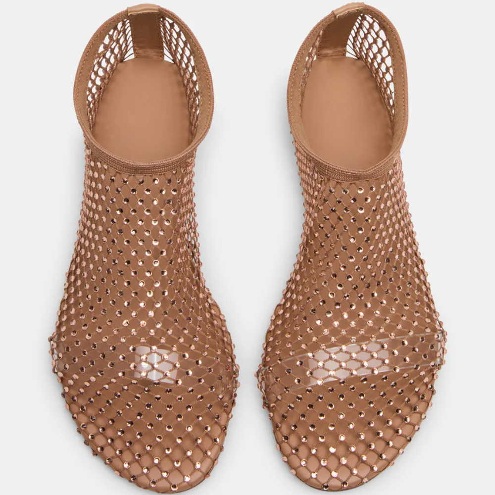 Sandalias Cerradas Cómodas para Mujeres con Parte Superior de Malla Tejida, Punta Cuadrada, Estilo Plano y Sin Hebillas