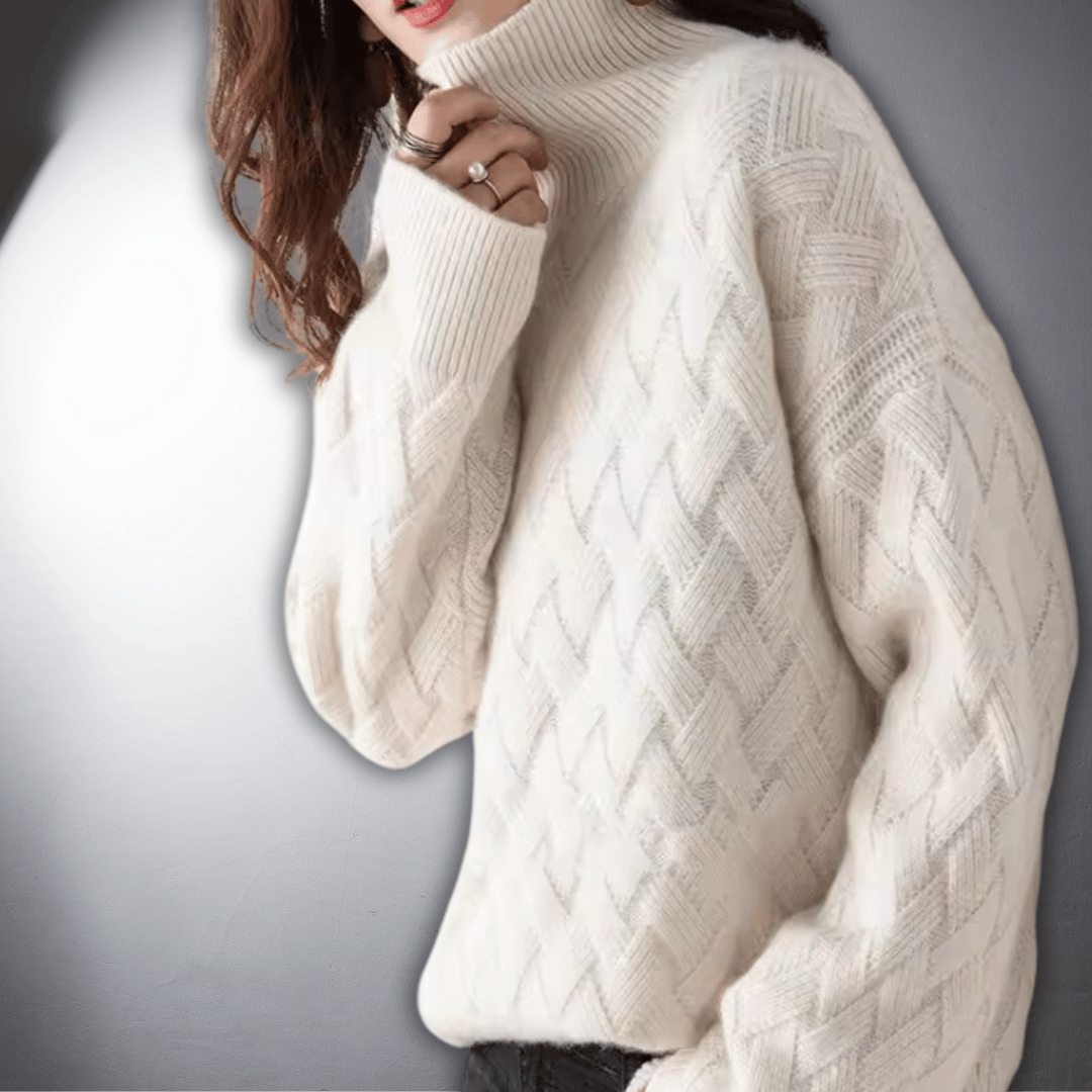 Suéter de Punto Trenzado Cómodo para Mujeres con Cuello Alto, Manga Larga, Estilo Oversized y Relajado