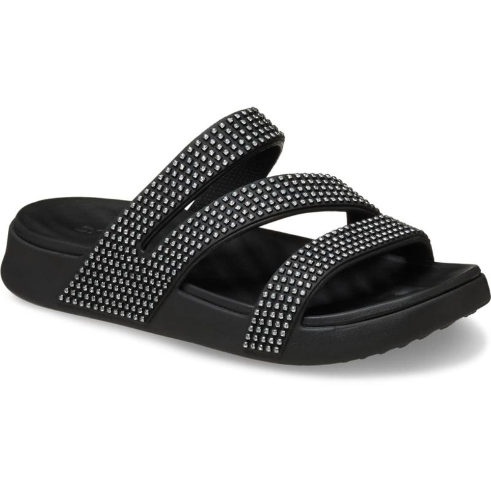 Sandalias deslizantes cómodas para mujeres con doble correa texturizada y plantilla acolchada estilo slip-on