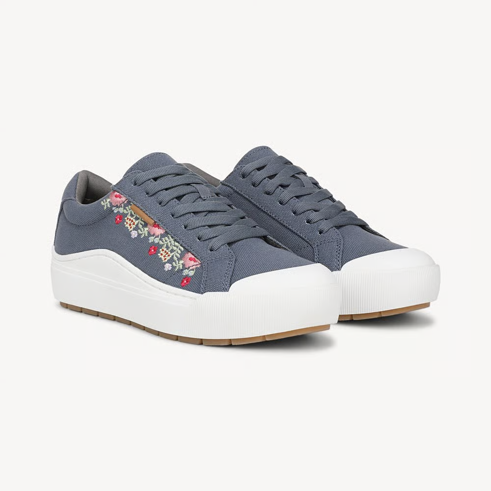 Zapatillas Sin Esfuerzo para Mujeres con Cordones y Punta Redonda Estilo Plataforma Bordado Floral