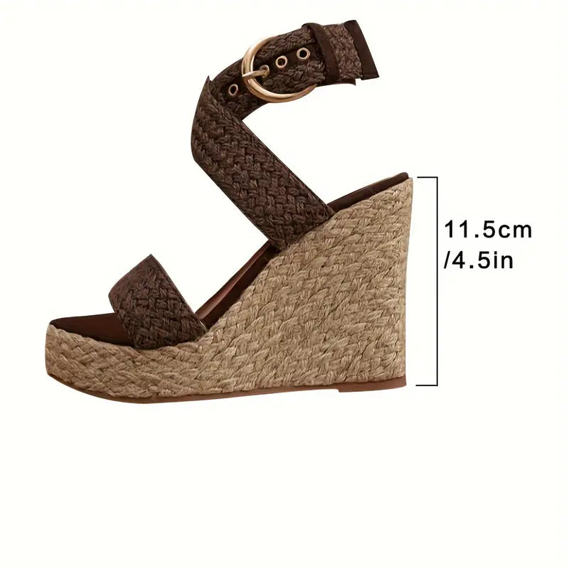 Sandalias de Cuña de Espadrille Cómodas para Mujeres con Correa de Tobillo Ajustable y Plataforma Tejida de Punta Abierta