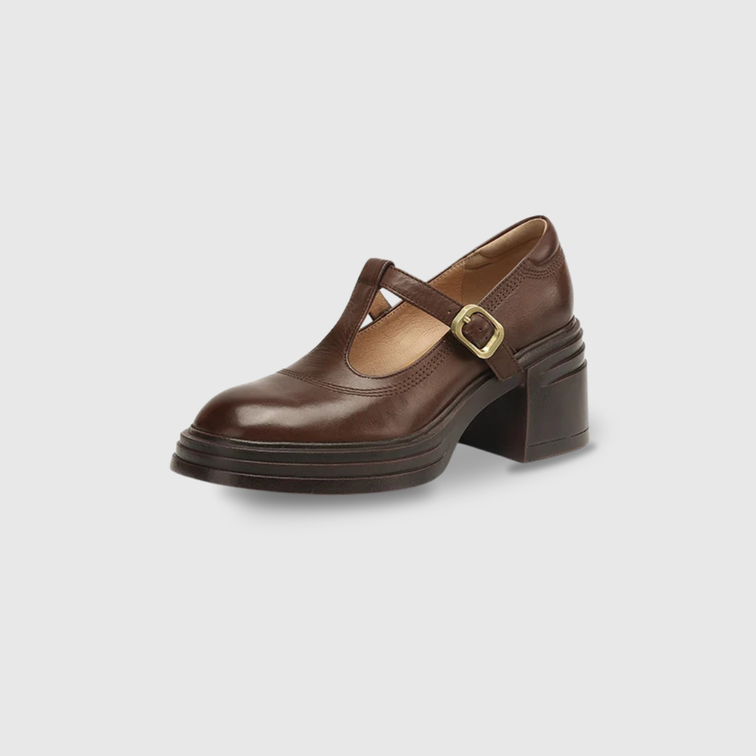 Zapatos Mary Jane de Cuero Elegantes para Mujeres con Plataforma T Strap y Tacón Grueso Estilo Vintage
