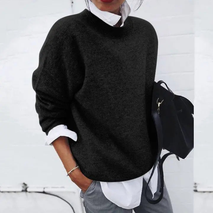 Suéter de Punto Cómodo para Mujeres con Cuello Alto, Manga Larga, Estilo Oversized y Relajado
