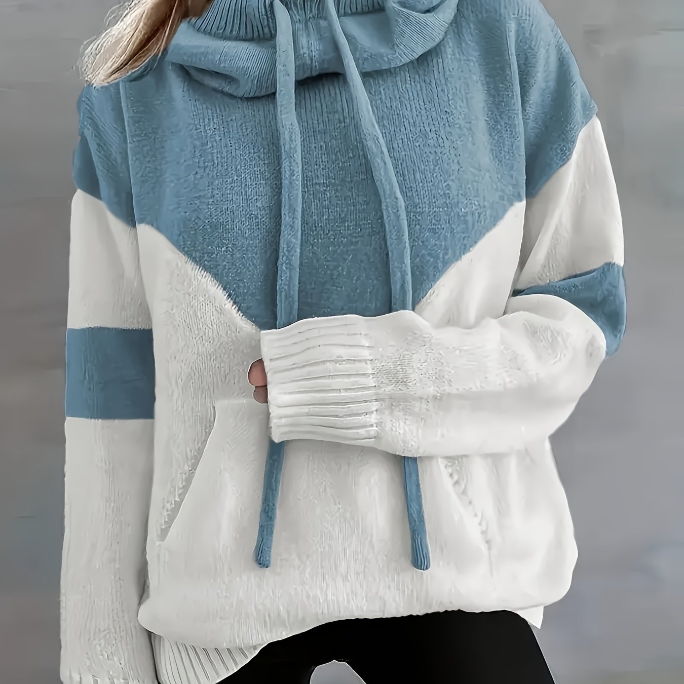 Suéter Colorblock Cómodo para Mujeres con Cuello Cowl de Manga Larga, Estilo Relajado y Oversized