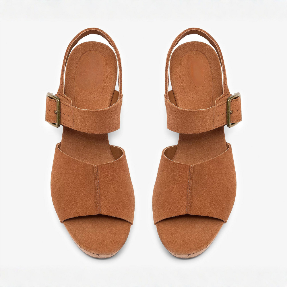 Sandalias de cuña cómodas para mujeres con tiras en el tobillo y punta abierta, estilo plataforma de corcho