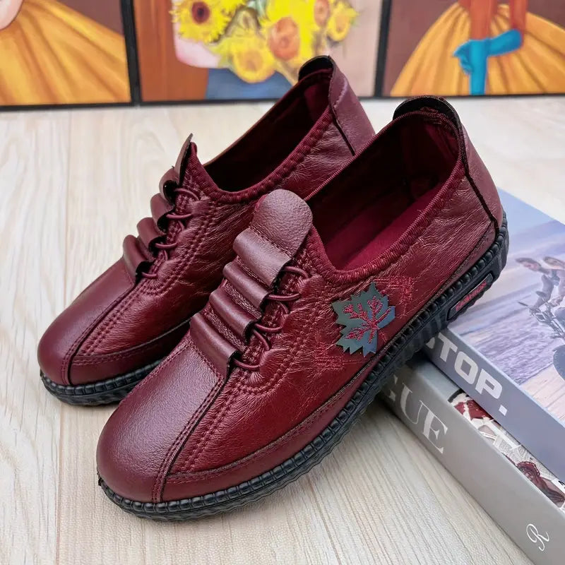 Zapatos Cómodos de Cordones para Mujeres con Panel Floral Embosado, Suela Blanda y Antideslizante, Estilo Plano