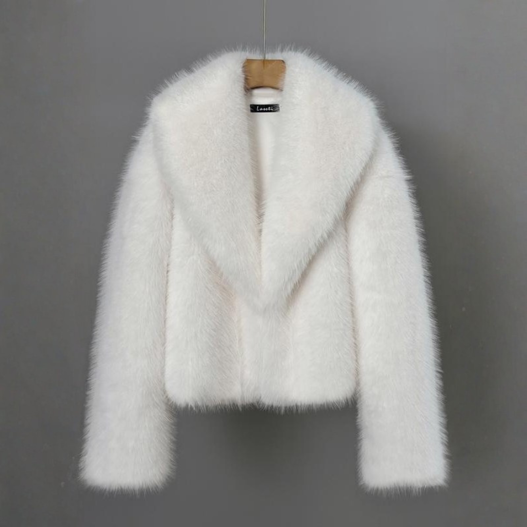 Elegante Chaqueta de Piel Sintética para Mujeres con Cuello Chal, Manga Larga, Estilo Oversized y Corto