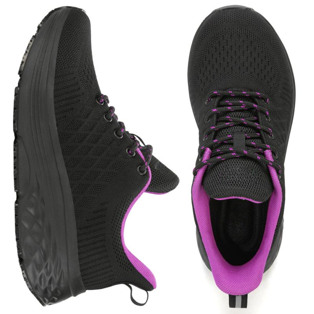 Zapatillas de Correr Negras Cómodas para Mujeres con Suela Acolchada de Malla Transpirable y Cordones