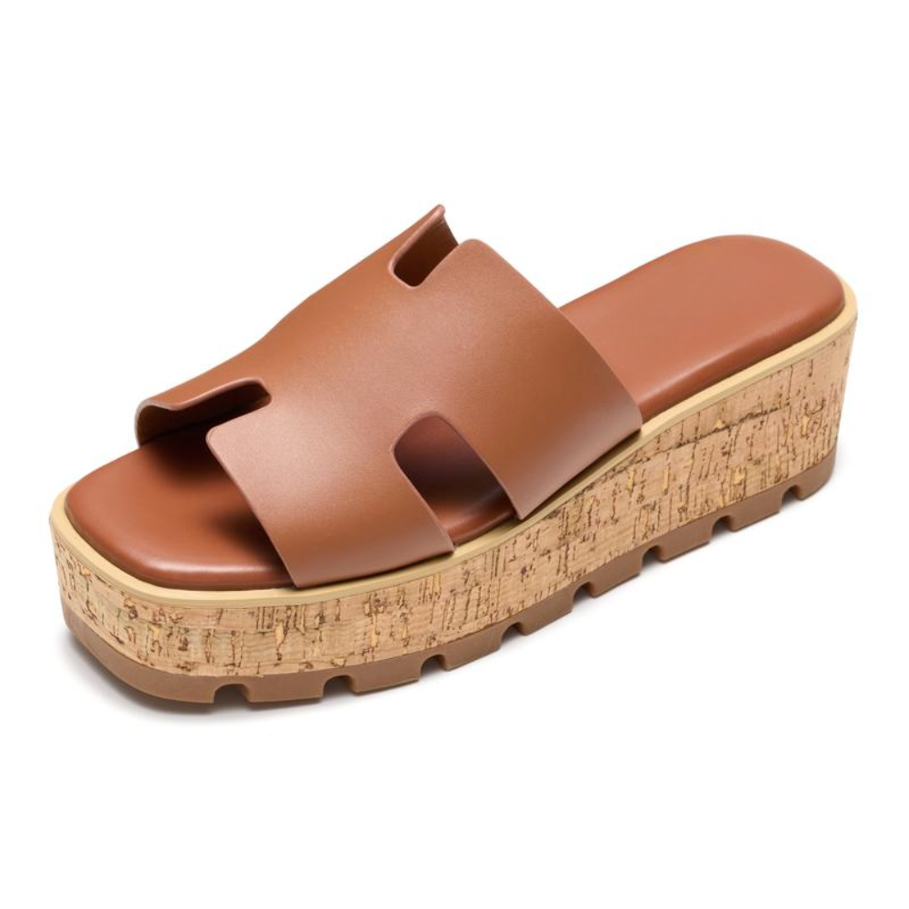 Sandalias de Playa Cómodas para Mujeres con Tira Ancha Cortada y Plataforma de Corcho Abierta