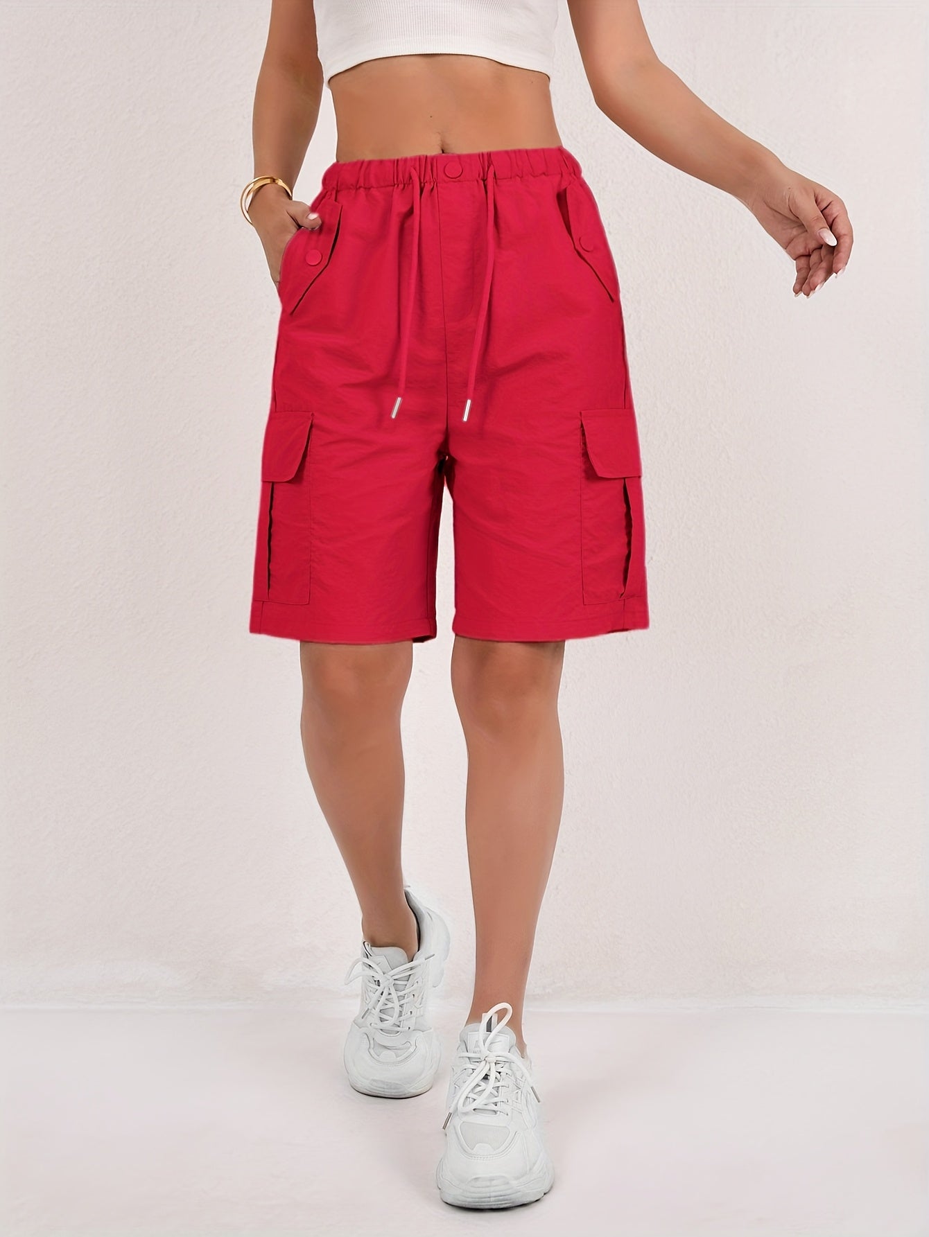 Pantalones Cortos Bermuda Cargo Rosa Sin Esfuerzo para Mujeres con Cintura Alta y Estilo Casual Relajado