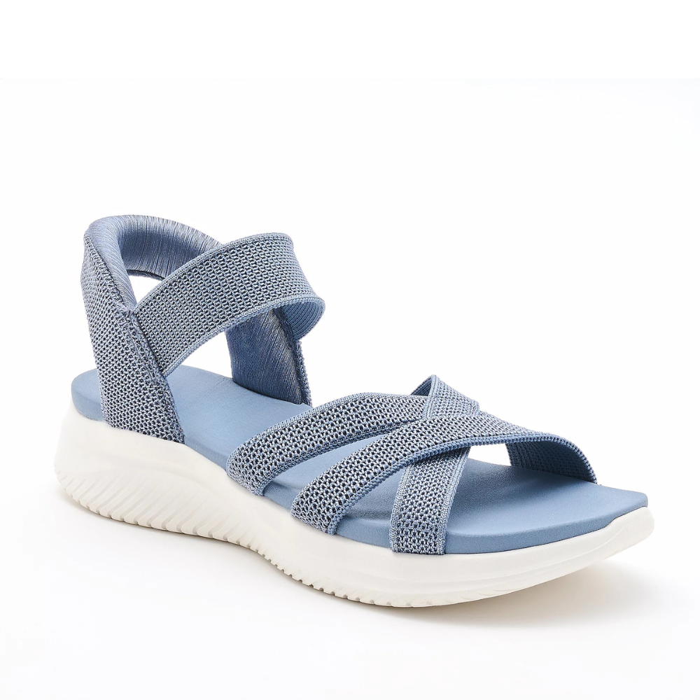 Sandalias Cómodas para Mujeres con Correa de Estiramiento Tejida, Suela Acolchada y Hebilla en el Tobillo, Estilo Deportivo