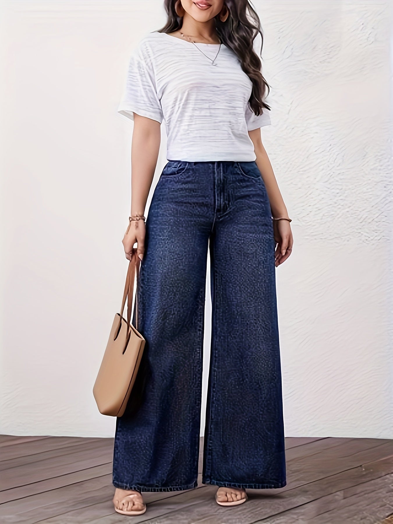 Jeans Anchos de Cintura Alta en Azul Relajado para Mujeres con Estilo Recto