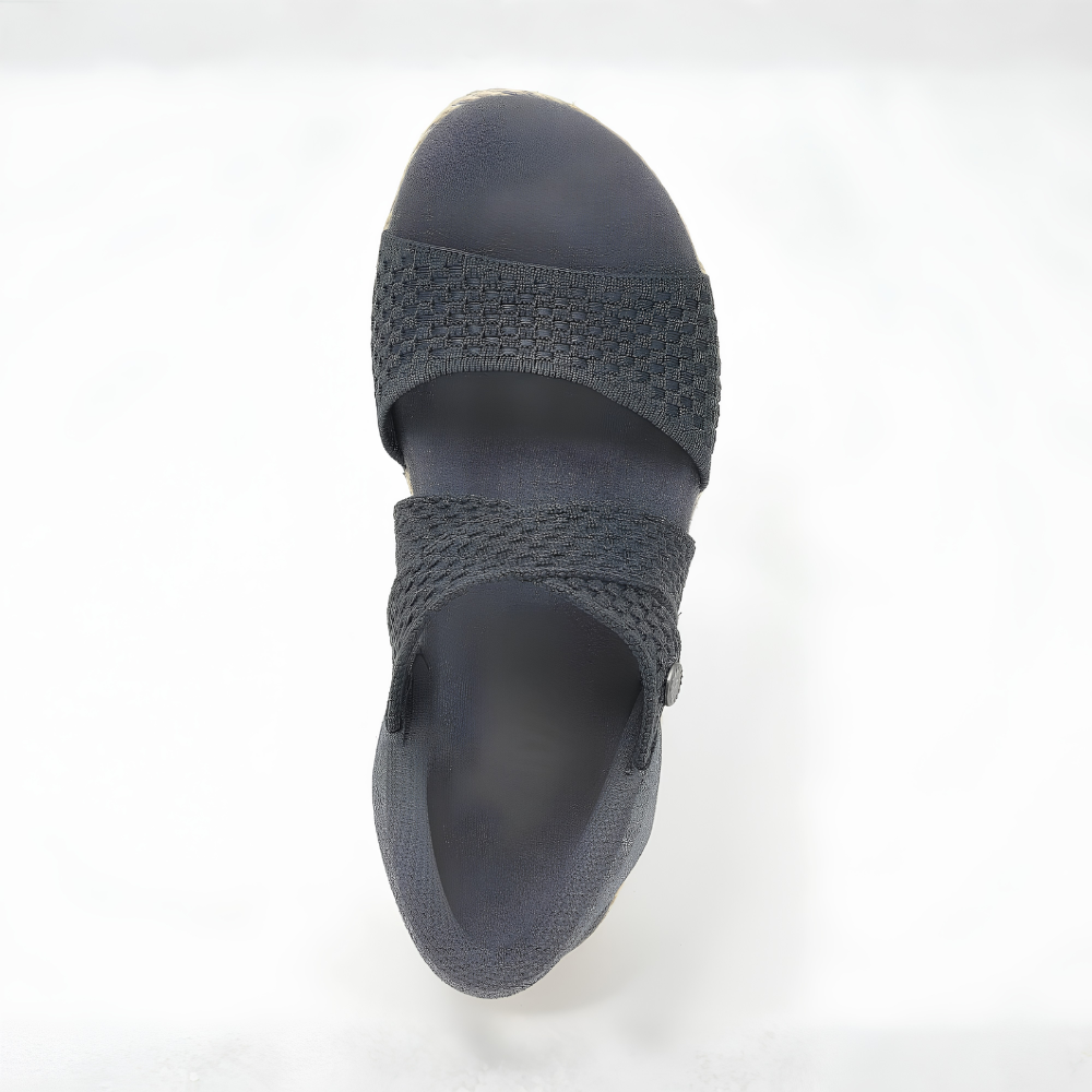 Sandalias de cuña de esparto cómodas para mujeres con tira elástica y estilo de plataforma de punta abierta
