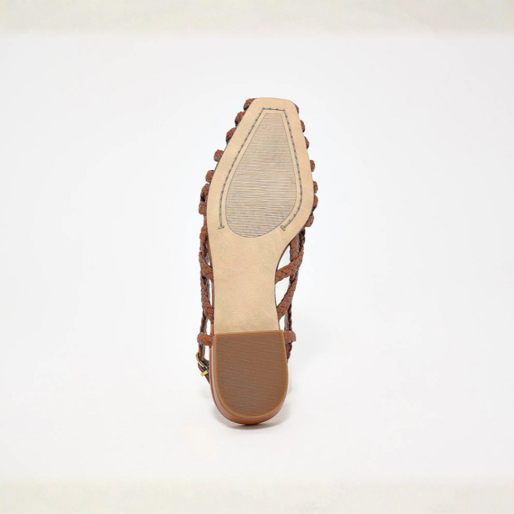 Sandalias de Gel Cómodas para Mujeres con Correa de Jaula Tejida y Punta Cerrada Estilo Plano