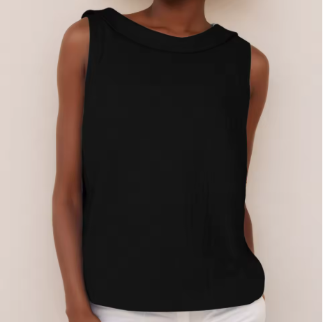 Blusa de Lino Sin Esfuerzo para Mujeres con Cuello Drapado, Sin Mangas y Dobladillo Curvo, Estilo Casual