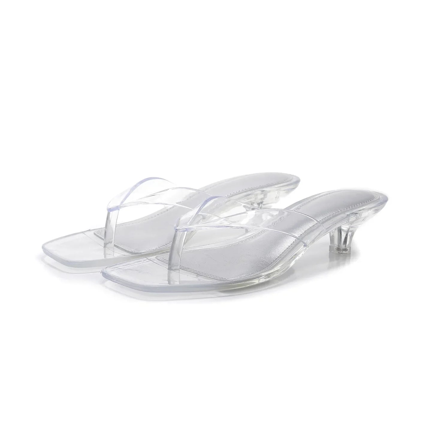 Sandalia de Tanga de Patente Elegante para Mujeres con Punta Cuadrada y Tacón Bajo Estilo Slip On