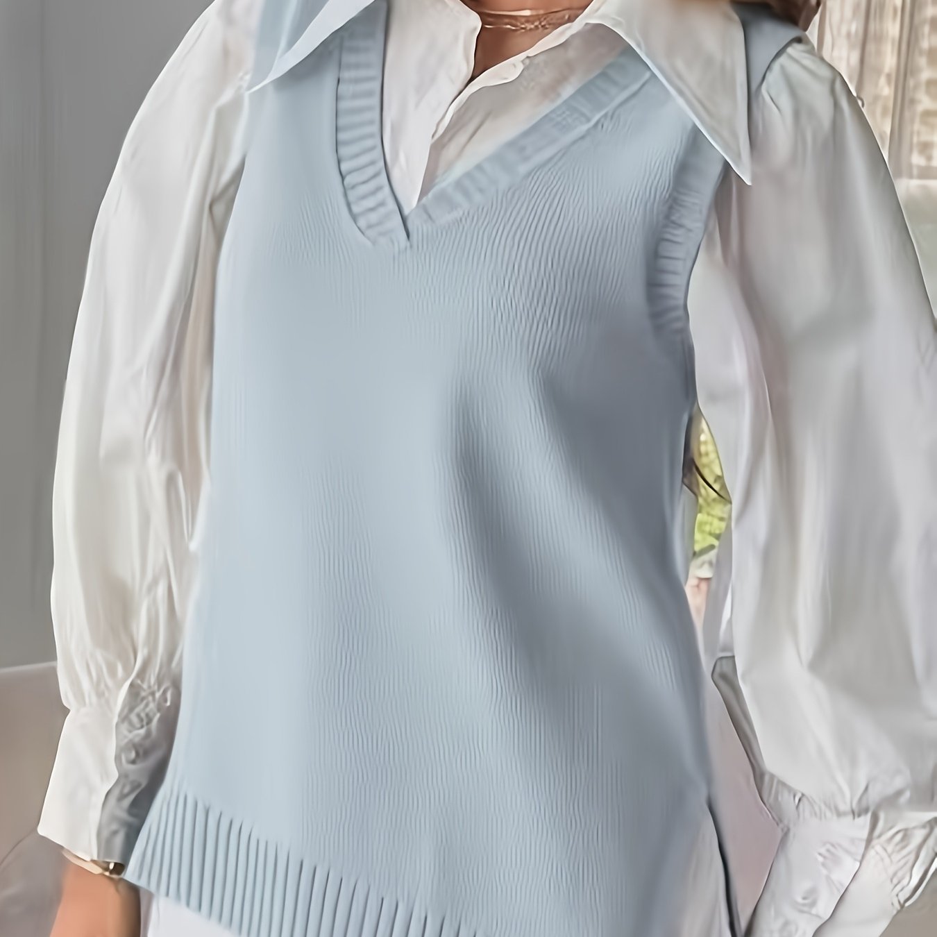 Chaleco de Punto Acanalado Cómodo para Mujeres con Cuello en V, Sin Mangas y Estilo Relajado y Oversized