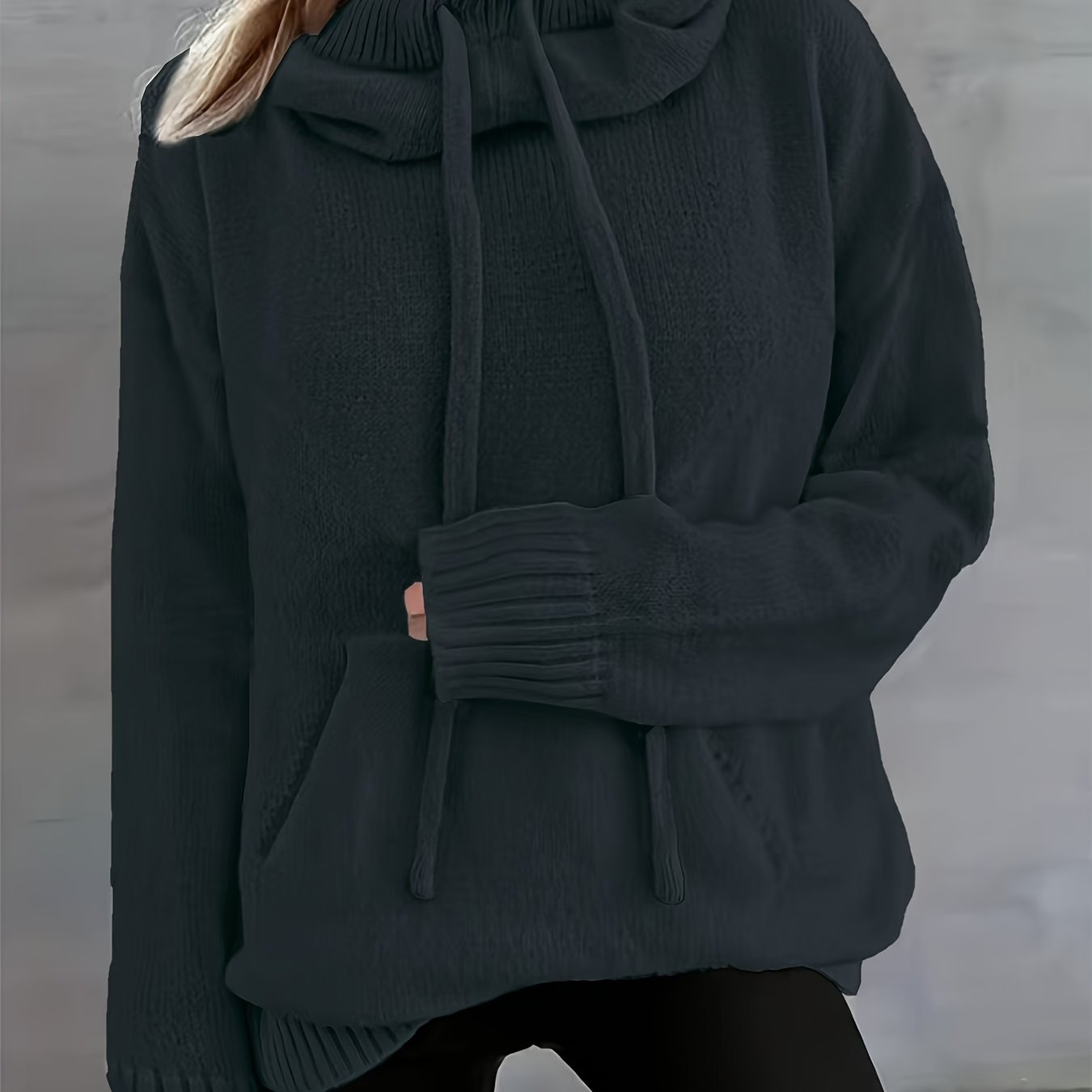 Suéter de punto cómodo para mujeres con cuello de capa, manga larga, cordón y estilo oversized