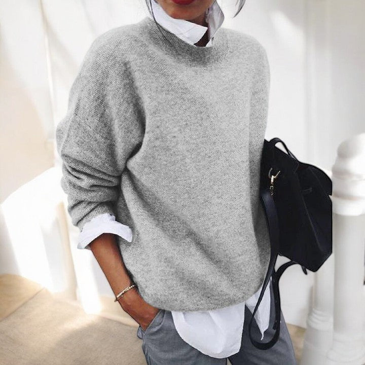 Suéter de Punto Cómodo para Mujeres con Cuello Alto y Manga Larga en Estilo Oversized Relajado