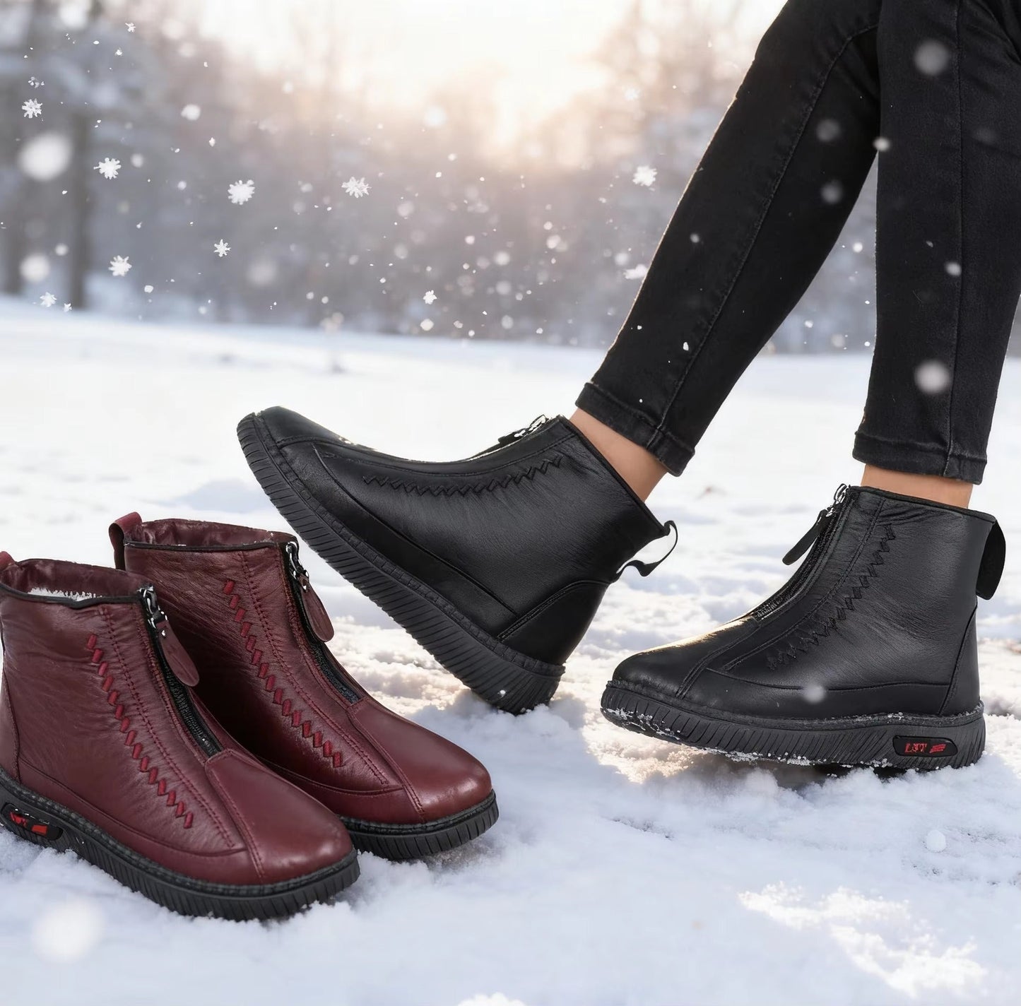 Zapatos de Invierno Cómodos para Mujeres con Forro de Forro Polar Estilo Botín con Cierre Lateral