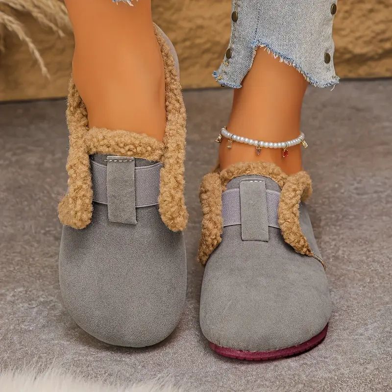 Zapatos de Invierno Cómodos para Mujeres con Detalle de Correa de Piel Sintética Estilo Plano con Acolchado