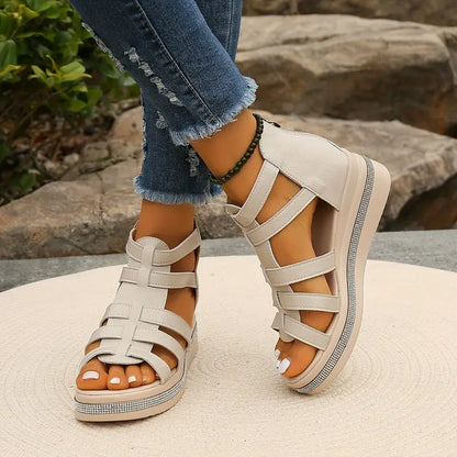 Sandalias Gladiadoras Cómodas para Mujeres con Plataforma de Espadrille y Cierre Trasero en Estilo Cuña