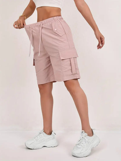 Pantalones Cortos Bermuda Cargo Rosa Sin Esfuerzo para Mujeres con Cintura Alta y Estilo Casual Relajado