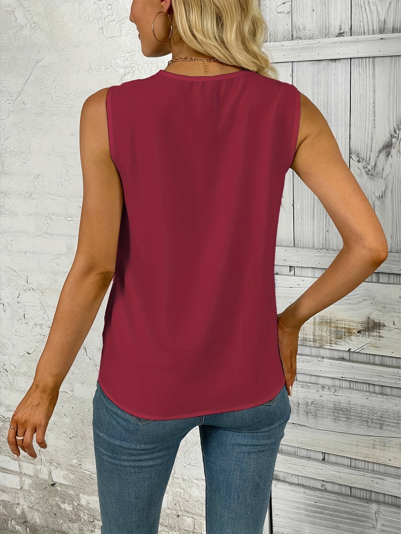 Blusa Sin Esfuerzo para Mujeres con Escote en V, Sin Mangas, Estilo Túnica Draped
