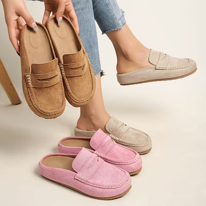 Mocasines Cómodos para Mujeres con Parte Superior de Ante, Correa de Monedero, Estilo Plano con Plantilla Acolchada