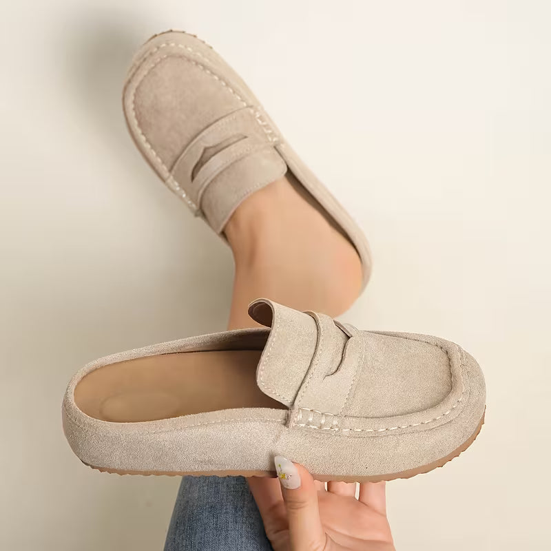 Mocasines Cómodos para Mujeres con Parte Superior de Ante, Correa de Monedero, Estilo Plano con Plantilla Acolchada