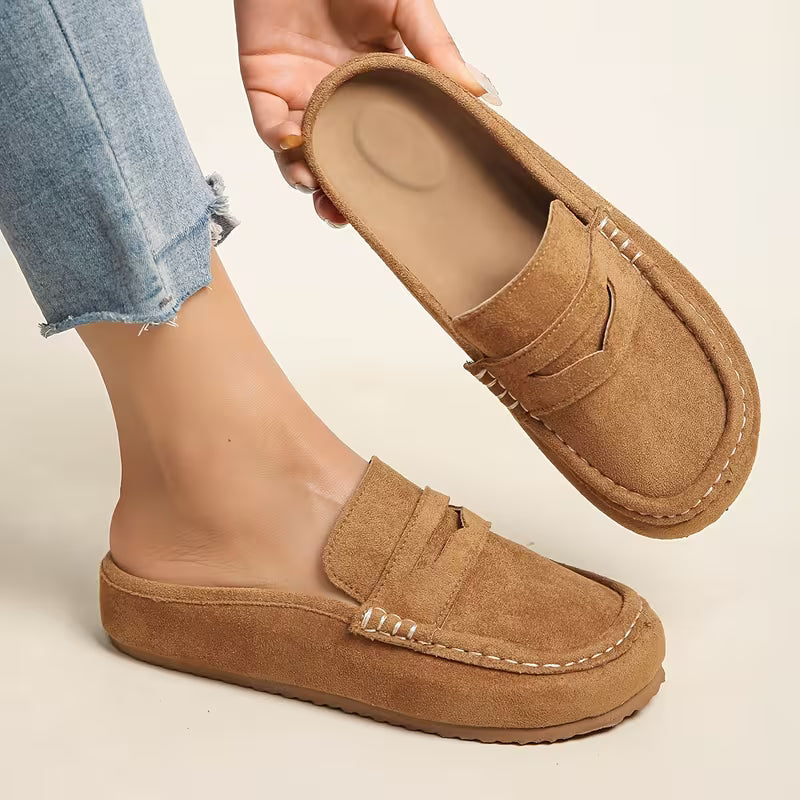 Mocasines Cómodos para Mujeres con Parte Superior de Ante, Correa de Monedero, Estilo Plano con Plantilla Acolchada