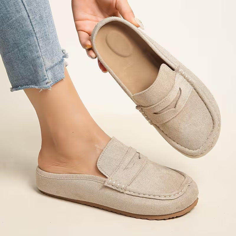 Mocasines Cómodos para Mujeres con Parte Superior de Ante, Correa de Monedero, Estilo Plano con Plantilla Acolchada