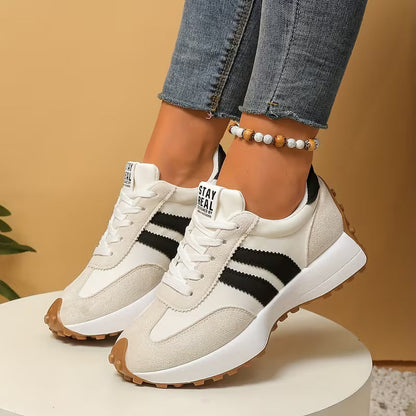 Zapatillas Cómodas para Mujeres con Paneles de Colorblock, Cordones y Suela Acolchada Estilo Retro