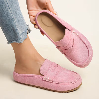 Mocasines Cómodos para Mujeres con Parte Superior de Ante, Correa de Monedero, Estilo Plano con Plantilla Acolchada