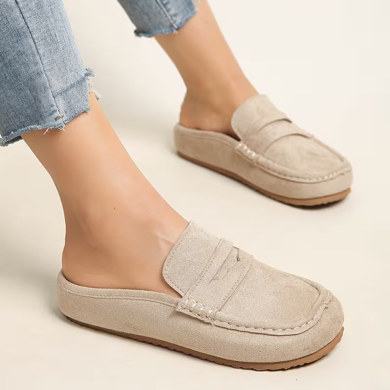 Mocasines Cómodos para Mujeres con Parte Superior de Ante, Correa de Monedero, Estilo Plano con Plantilla Acolchada