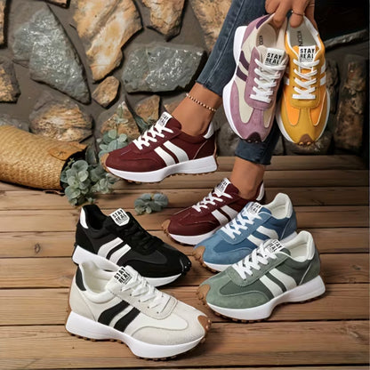 Zapatillas Cómodas para Mujeres con Paneles de Colorblock, Cordones y Suela Acolchada Estilo Retro