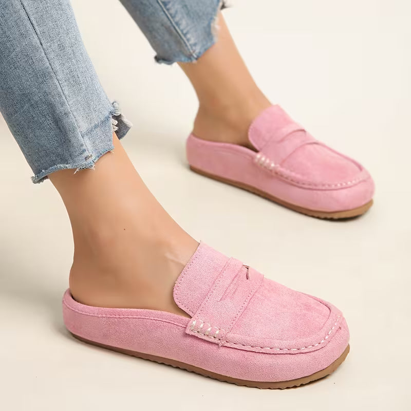 Mocasines Cómodos para Mujeres con Parte Superior de Ante, Correa de Monedero, Estilo Plano con Plantilla Acolchada