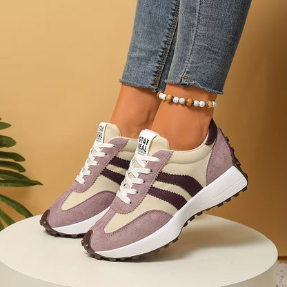 Zapatillas Cómodas para Mujeres con Paneles de Colorblock, Cordones y Suela Acolchada Estilo Retro