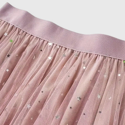 Falda Midi Elegante para Mujeres con Cintura Alta Elástica de Tul Brillante y Dobladillo Asimétrico Estilo Casual