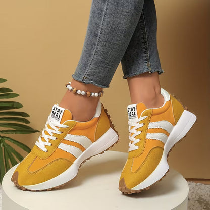 Zapatillas Cómodas para Mujeres con Paneles de Colorblock, Cordones y Suela Acolchada Estilo Retro