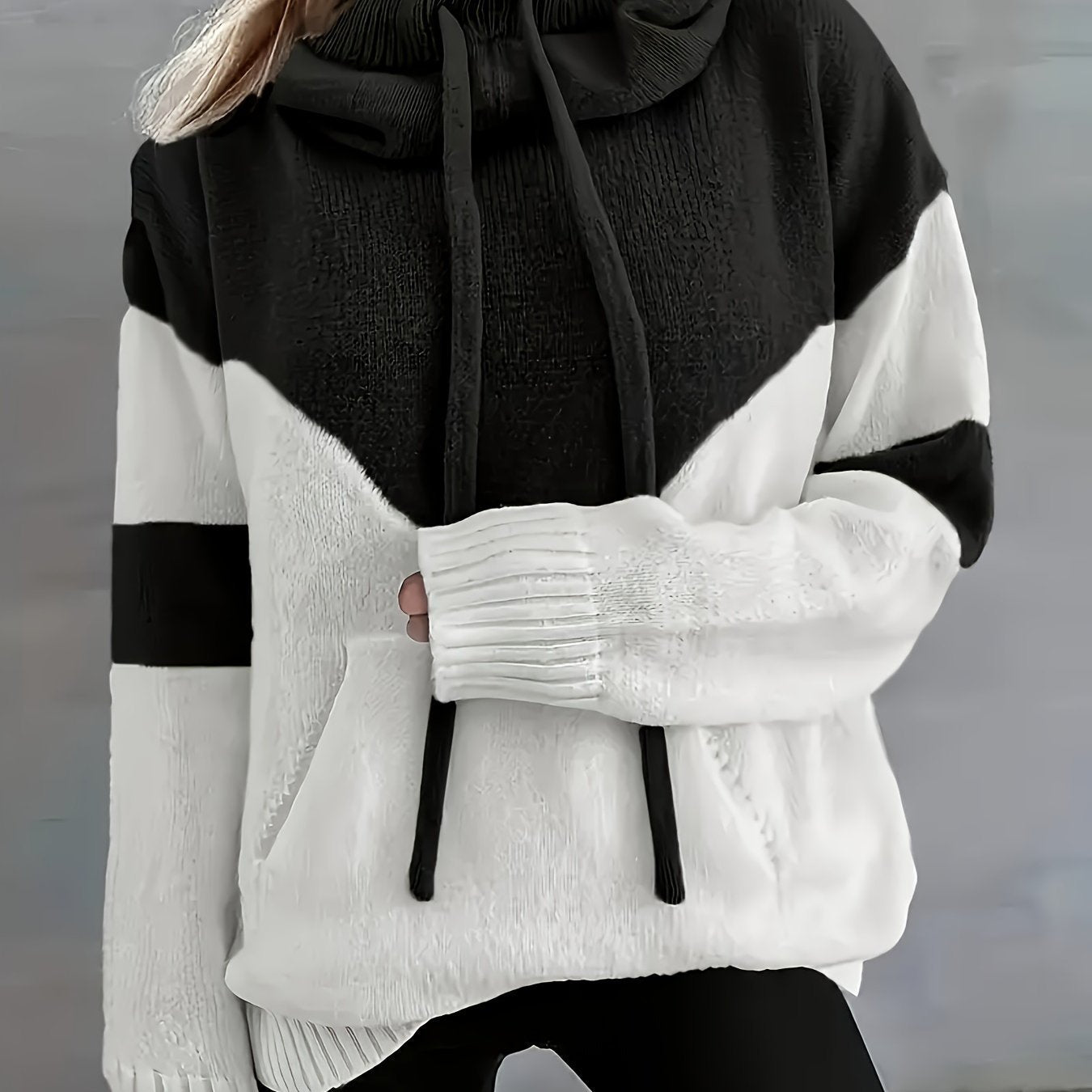 Suéter Colorblock Cómodo para Mujeres con Cuello Cowl de Manga Larga, Estilo Relajado y Oversized
