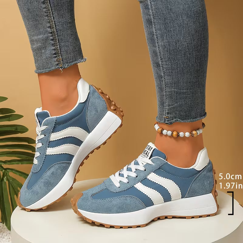Zapatillas Cómodas para Mujeres con Paneles de Colorblock, Cordones y Suela Acolchada Estilo Retro