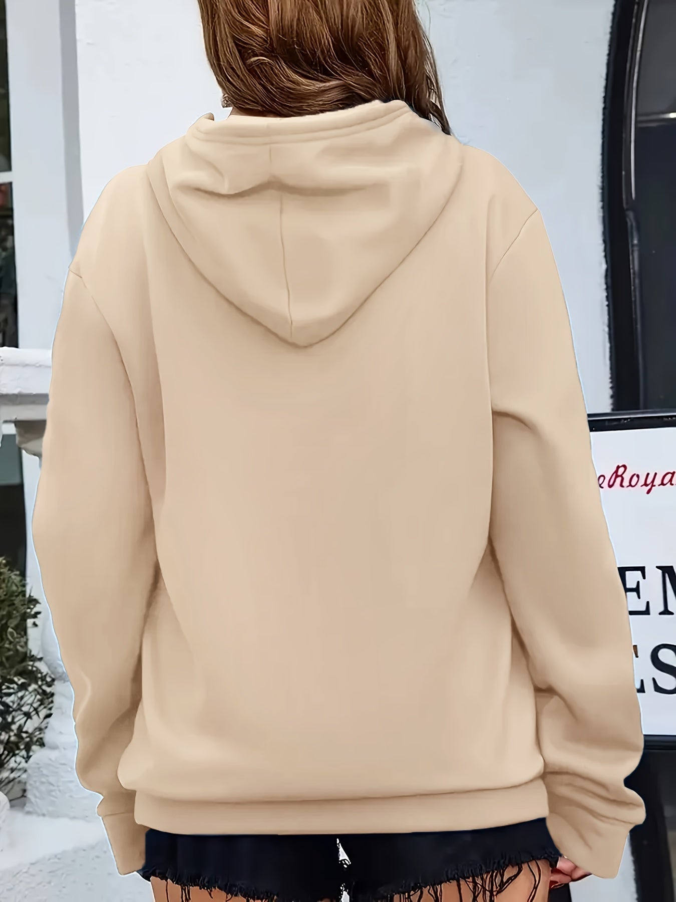 Sudadera de Forro Polar Cómoda para Mujeres con Capucha Ajustable, Manga Larga, Bolsillo Canguro, Estilo Oversized