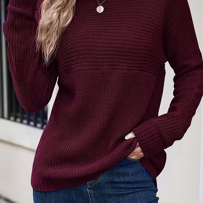 Suéter de Punto Acanalado Cómodo para Mujeres con Cuello Redondo y Manga Larga, Estilo Relajado y Sobredimensionado