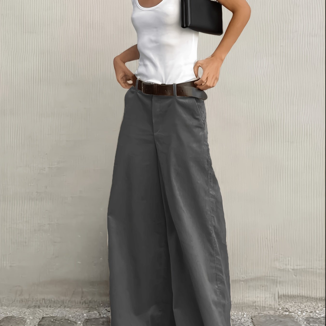 Pantalones Anchos Sin Esfuerzo para Mujeres con Cintura Alta, Botón Frontal, Estilo Casual Relajado